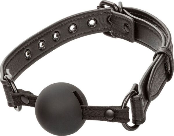 Knebel kulowy CalExotics Nocturnal Collection Ball Gag w kolorze czarnym, z silikonową kulą i paskiem z klamrą