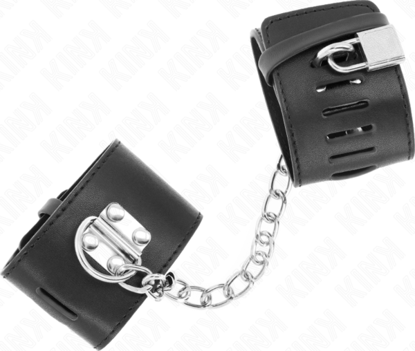 Czarne kajdanki Kink Fixed Wrist Restraints z łańcuchem i zapięciem na kłódkę