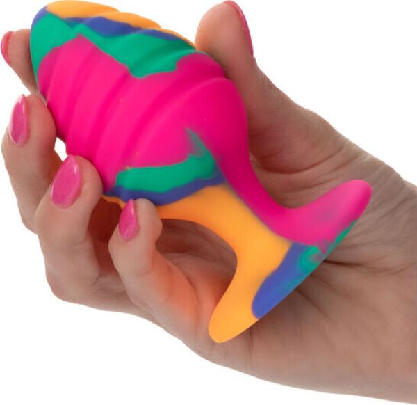 Korek analny CalExotics Cheeky Large Swirl ze wzorem tie-dye i podstawą z przyssawką