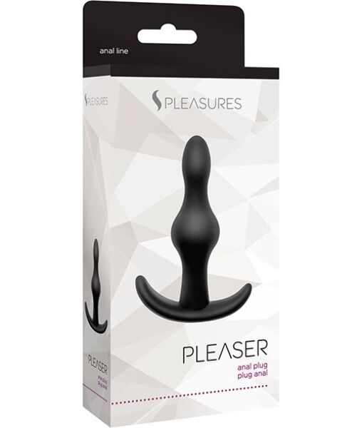 Czarny korek analny S Pleasures Pleaser z dwiema stopniowanymi kulkami i podstawą z ogranicznikiem