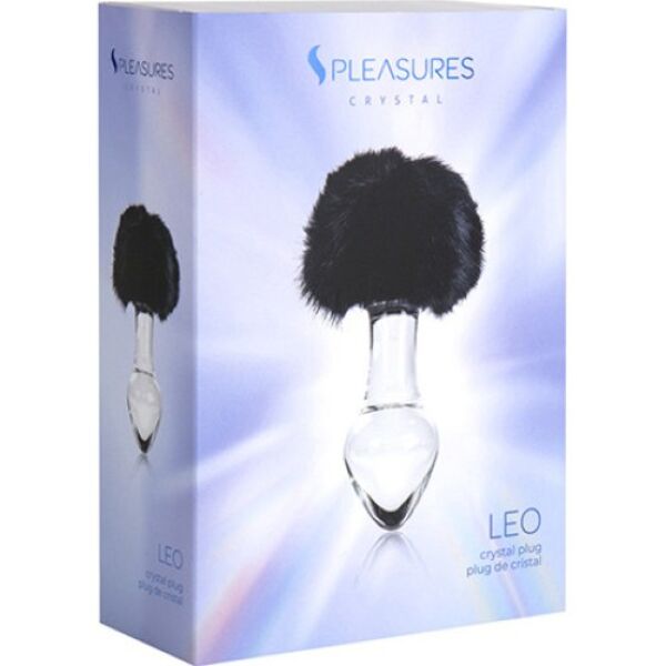 Korek analny S Pleasures Crystal Leo, przezroczysty, z czarnym króliczym ogonkiem
