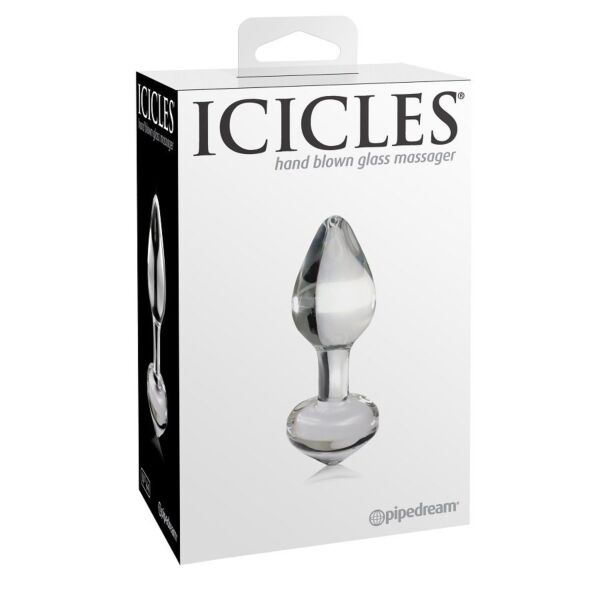 Szklany korek analny Icicles N. 44 marki Pipedream, ze stożkową końcówką i pierścieniem u podstawy