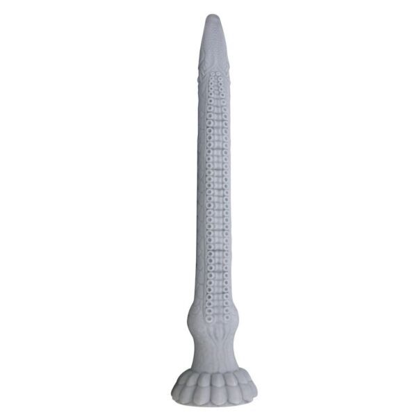 Dildo fantasy Power Monsters Basilisk z szarego silikonu, z wypustkami i podstawą z przyssawką