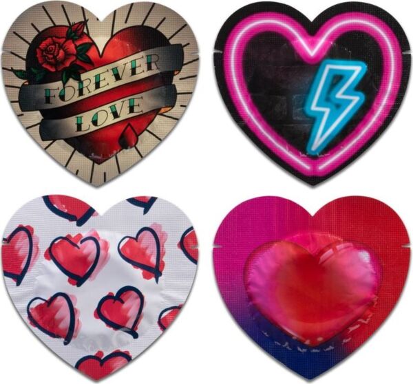 Prezerwatywy Pasante Red Heart Shape 144, czerwone, w saszetkach w kształcie serca