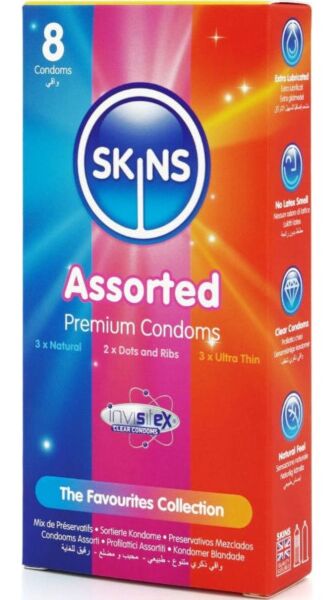 Zestaw mieszany prezerwatyw Skins z modelami Natural, Dots & Ribs i Ultra Thin