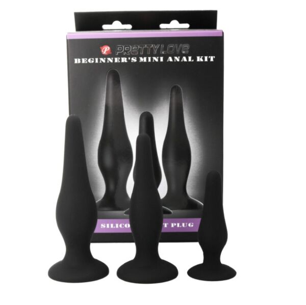 Trzy korki analne Pretty Love Initiation Kit w rozmiarze małym, średnim i dużym
