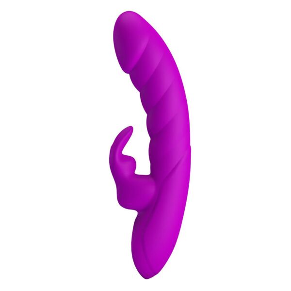 Fioletowy wibrator króliczek Pretty Love Monica z zakrzywioną końcówką i ramieniem do stymulacji łechtaczki