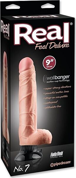 Wibrator Pipedream Real Feel Deluxe nr 7 z wyraźnie zaznaczoną żołędzią, wypukłymi żyłami, jądrami i podstawą z przyssawką