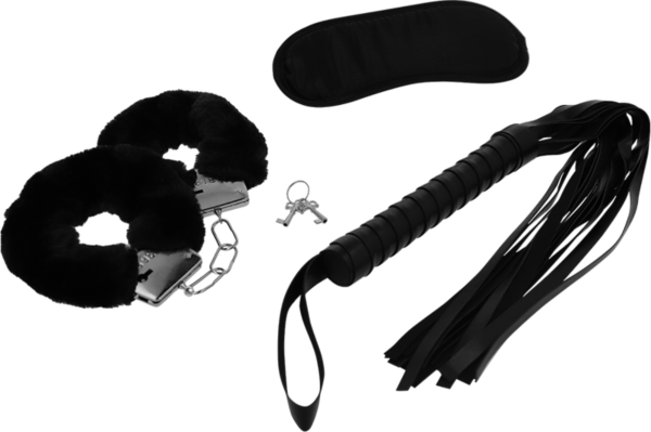 Zestaw bondage Intense Fetish z kajdankami, opaską na oczy i pejczem