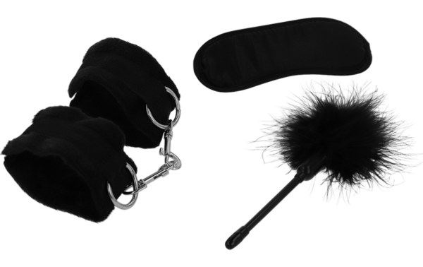Zestaw bondage Intense Fetish z kajdankami, maską na oczy i piórkiem