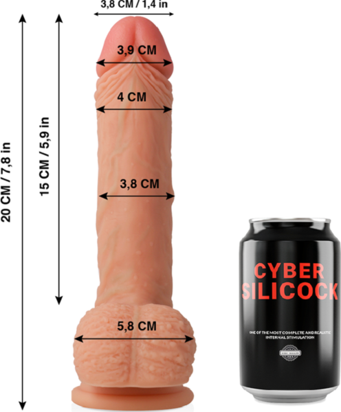 Realistyczne dildo Cyber Silicock Freeman o długości 20 cm, z jądrami i przyssawką