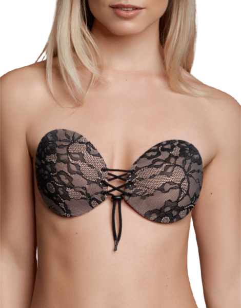 Biustonosz samoprzylepny Bye Bra Round Lace-it z dwiema miseczkami i przednim zapięciem ze sznurkami