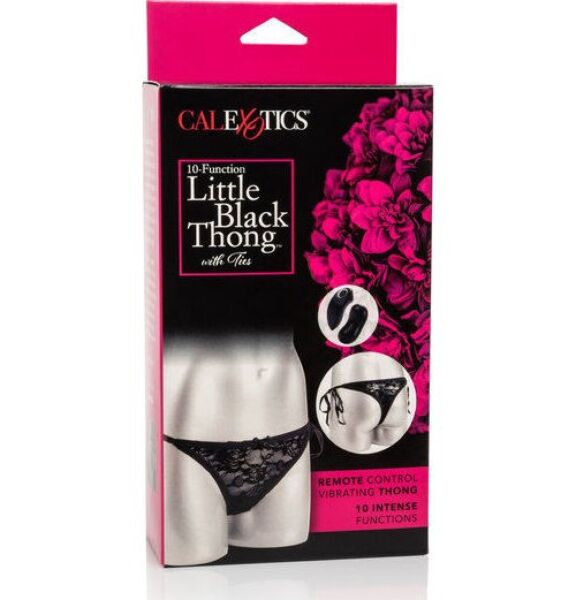 Czarne koronkowe stringi CalExotics 10 Function Thong z wyjmowanym wibratorem pociskiem