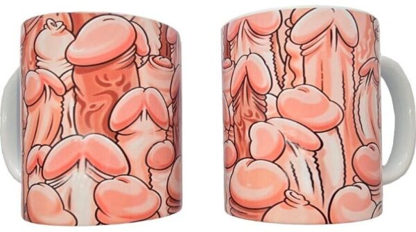 Ceramiczny kubek erotyczny Diablo Picante Color Penis Mug z kolorowymi rysunkami penisów i białym uchem