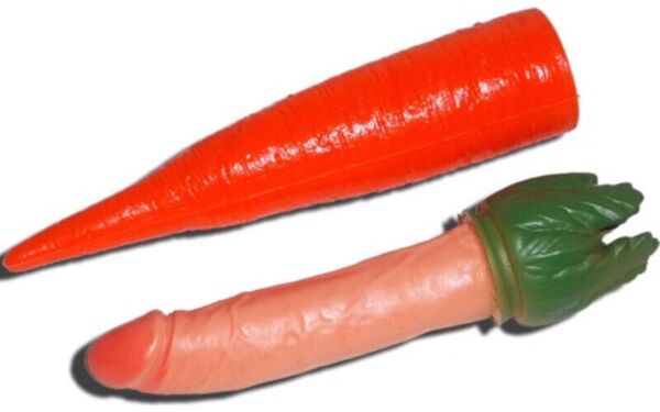 Gadżet erotyczny Diablo Picante Penis Carrot, plastikowa marchewka z penisem ukrytym w środku