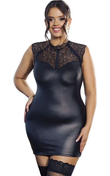 Sukienka z bielizny erotycznej Subblime Black Lace Leather z czarnej koronki ze skórzanymi detalami