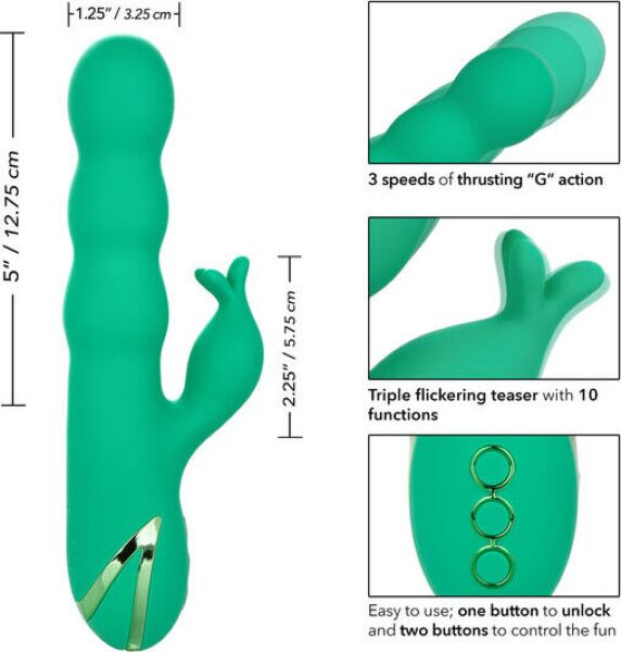 Wibrator punktu G CalExotics Sonoma Satisfier Green z trzonem i stymulatorem zewnętrznym