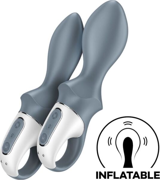 Nadmuchiwany wibrator analny Satisfyer Air Pump Booty 1 w kolorze szarym, z pierścieniem zabezpieczającym