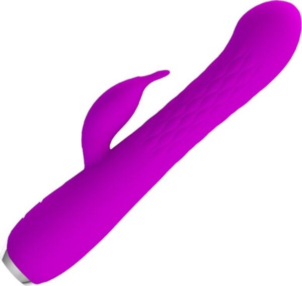 Fioletowy wibrator króliczek Pretty Love BI-014692 z prążkowanym trzonem i wypustką w kształcie króliczka