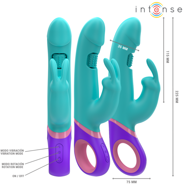 Niebieski wibrator rabbit Intense MONICA z rotacyjnym stymulatorem punktu G