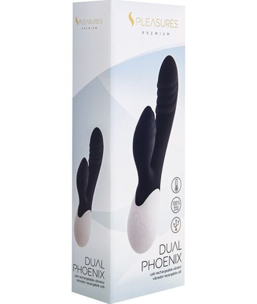 Czarny wibrator króliczek S Pleasures Dual Phoenix z ramieniem do stymulacji łechtaczki
