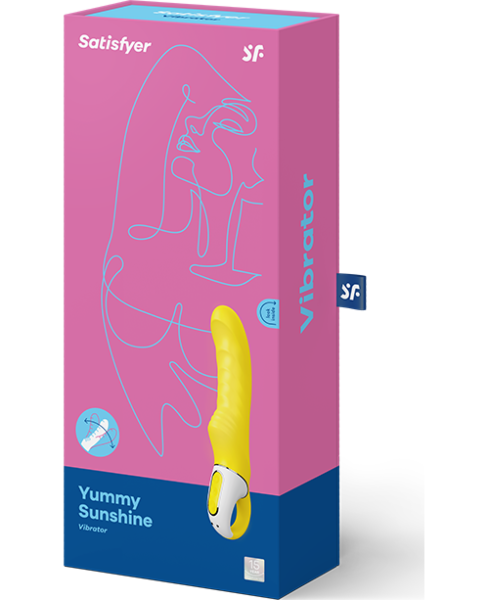 Wibrator punktu G Satisfyer Yummy Sunshine w kolorze żółtym, zakrzywiony, z żebrowaną powierzchnią