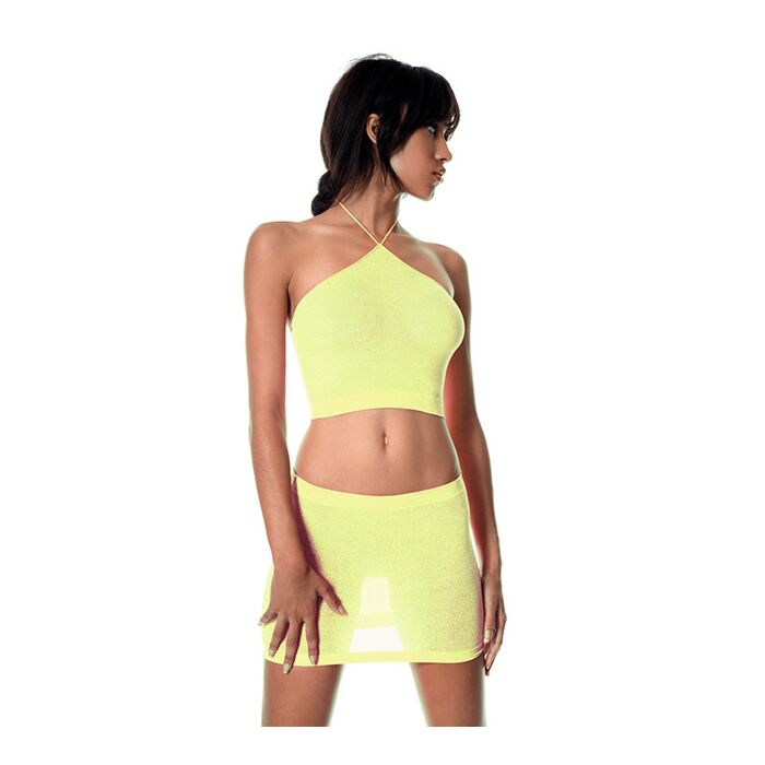 TOP Y FALDA LUREX AMARILLO NEON