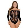 Bodystocking Lace Plus Size Z Długim Rękawem Z Odkrytymi Plecami