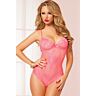 GALLON LACE & DOTTED MESH TEDDY CORAL S