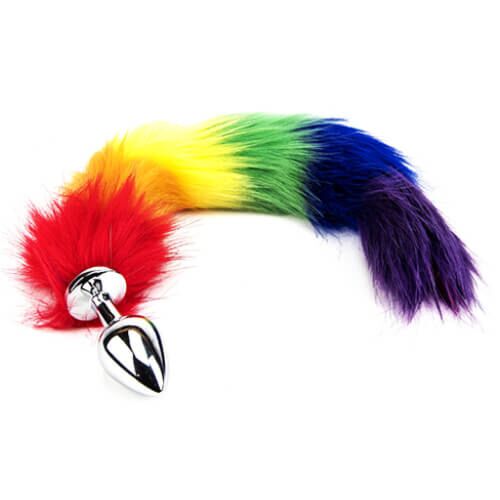 Plug analny Furry Fantasy Rainbow Tail 45 cm z pluszowym ogonem