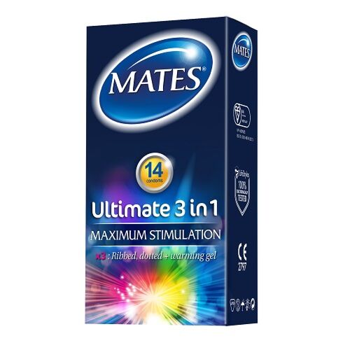 Prezerwatywy Mates 3 w 1 z lubrykantem rozgrzewającym