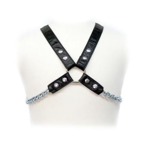 Arnesy męskie LEATHER BODY Chain Harness II z metalowymi łańcuchami