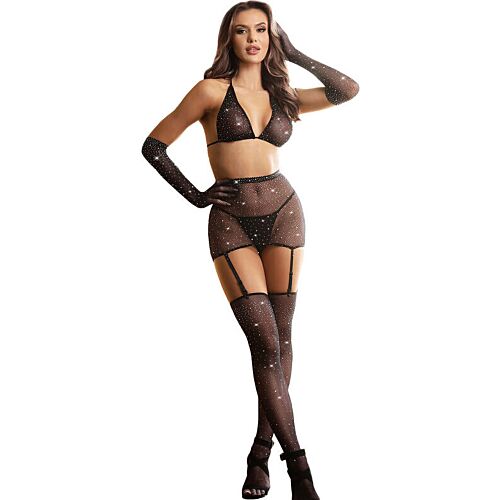 Bodystocking SUBBLIME 952174 z rękawiczkami i diamentami