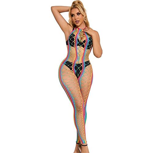 Bodystocking SUBBLIME 952358 z siatką w kolorze tęczy