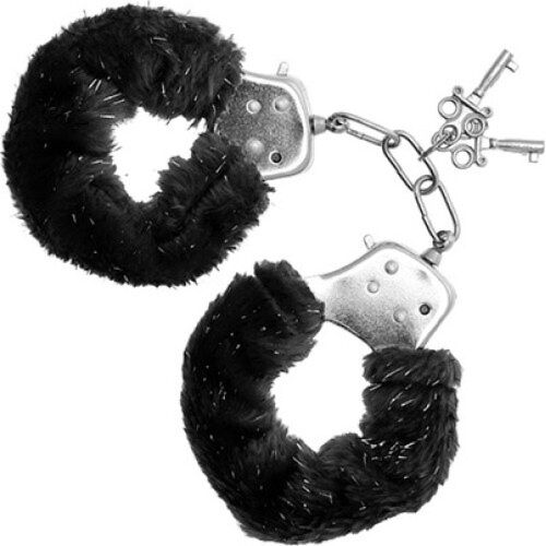Kajdanki S Pleasures Furry Cuffs Black z miękkim wykończeniem