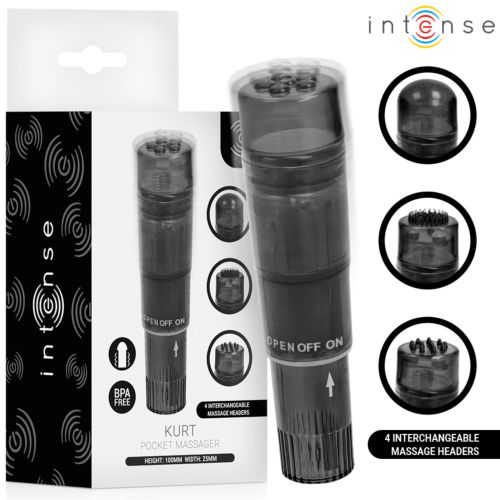 Masażer INTENSE FUN TOYS Kurt Mini z 4 wymiennymi głowicami czarny