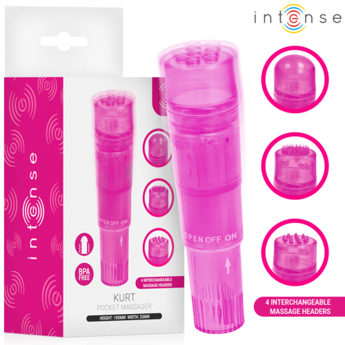 Miniwibrator INTENSE FUN TOYS KURT z 4 wymiennymi głowicami, różowy