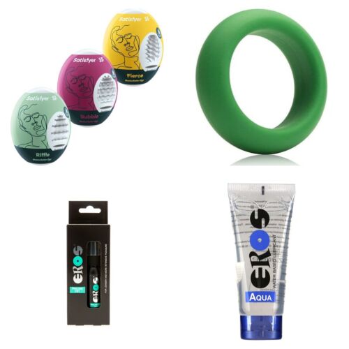 Zestaw dla mężczyzn z masturbatorami Satisfyer, pierścieniem i sprayem opóźniającym