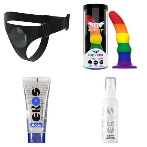 Zestaw strap-on dla początkujących z uniwersalną uprzężą i silikonowym dildo