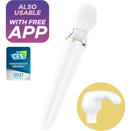 Wibrator SATISFYER Double Wand-er z aplikacją i akcesoriami