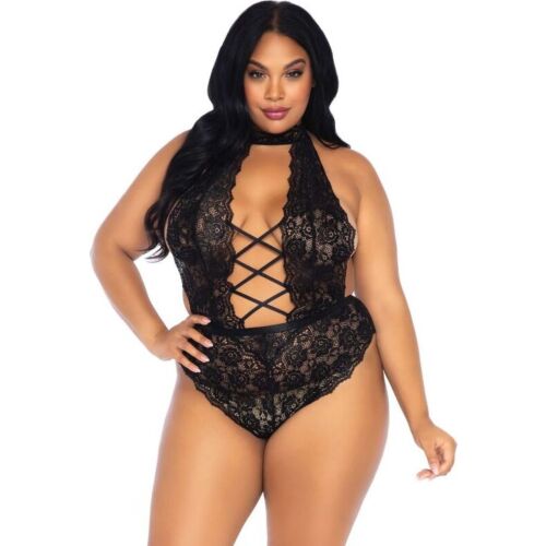 Koronkowe body plus size Leg Avenue z wiązaniem