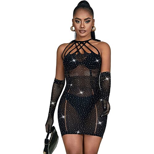 Body sexy SUBBLIME 952235 z mniejszą siatką i diamencikami