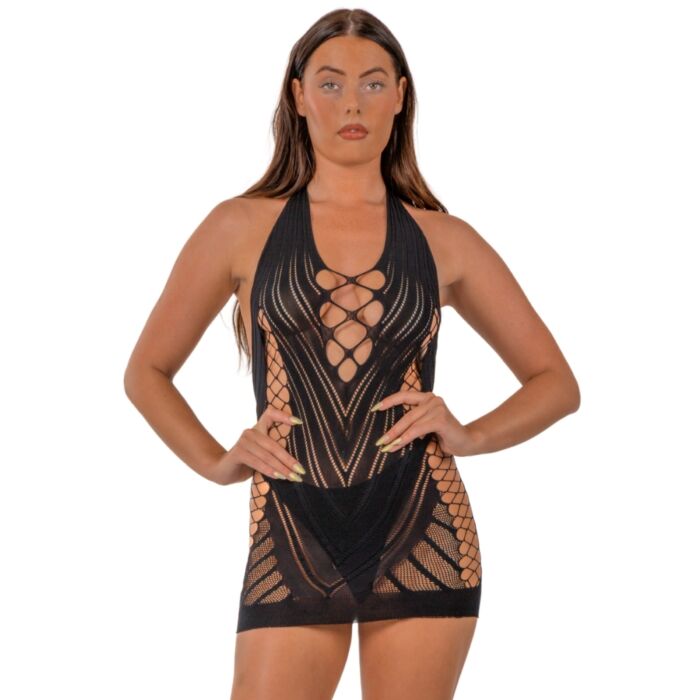 Sukienka Lace Halter Neck z faux sznurowaniem Sukienka Lace Halter Neck z faux sznurowaniem