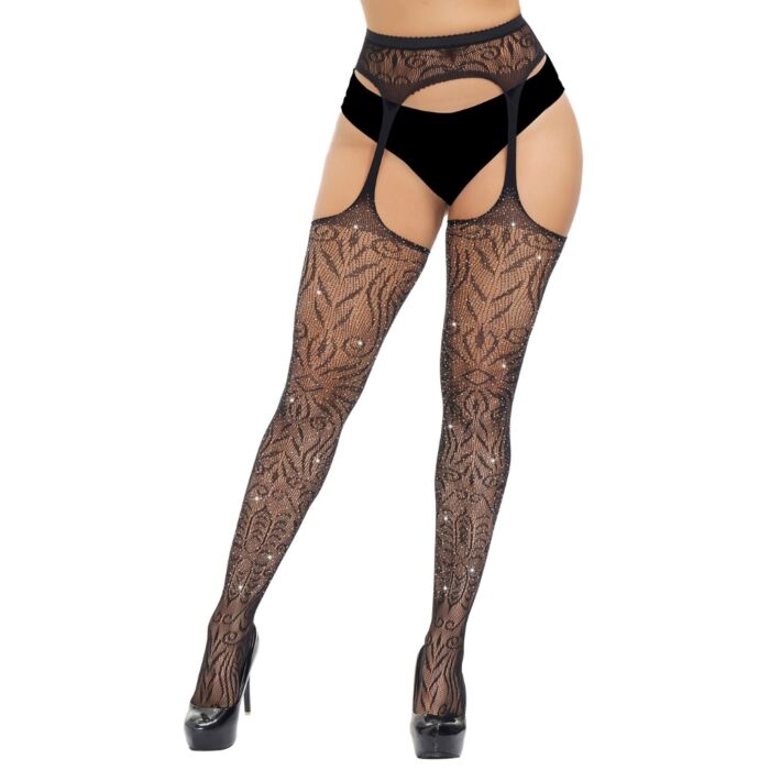 Rajstopy Lace Plus Size z podwiązkami i cyrkoniami Rajstopy Lace Plus Size z podwiązkami i cyrkoniami