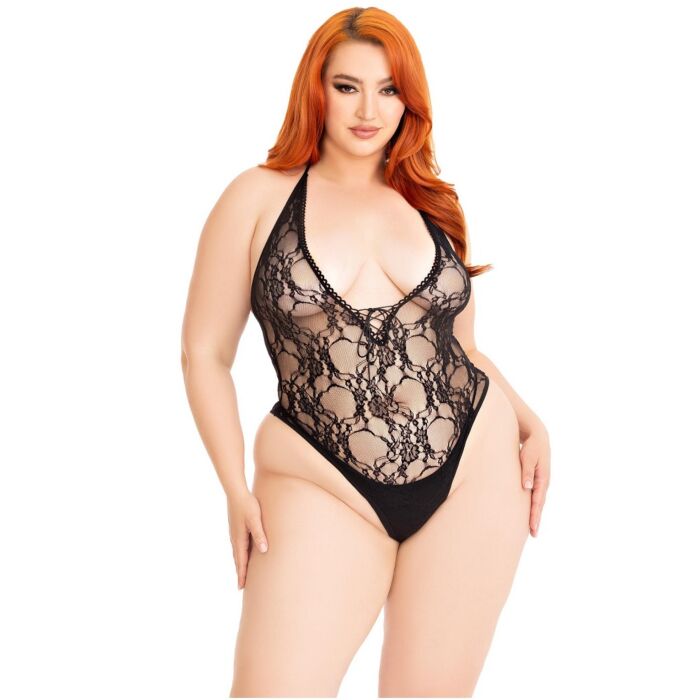 Teddy Leg Avenue Floral Lace Deep-V dla rozmiarów 14-18 Teddy Leg Avenue Floral Lace Deep-V dla rozmiarów 14-18