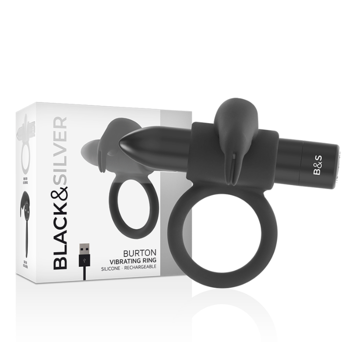 Pierścień wibrujący BLACK&SILVER BURTON, 10 trybów, czarny Pierścień wibrujący BLACK&SILVER BURTON, 10 trybów, czarny