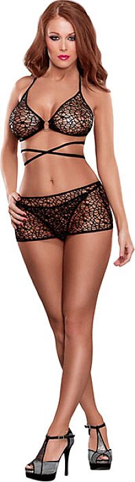 BRA, SKIRT & G-STRING NEGRO L/XL