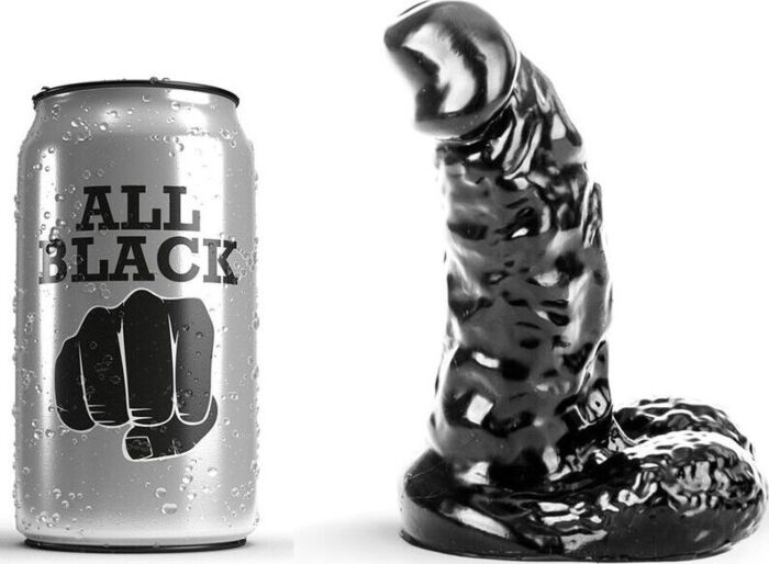 Dildo ALL BLACK 13 CM z prążkowaną cholewką