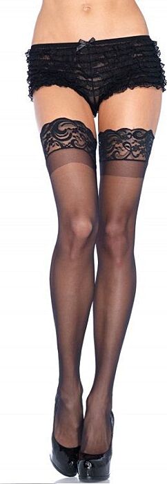 Leg avenue medias negras con silicona y encaje