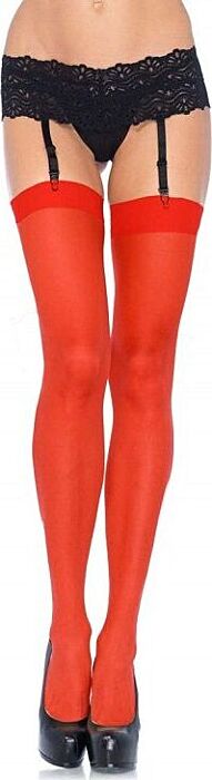 Pończochy z paskiem do pończoch w jaskrawo czerwonym kolorze